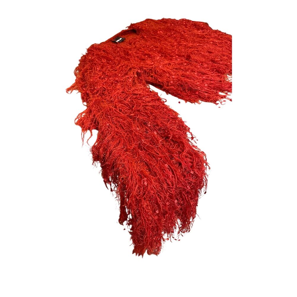 REHAB LAB Red Shaggy Eyelash Knit Long Bell Sleeve Sweater Size L - Picture 8 of 14